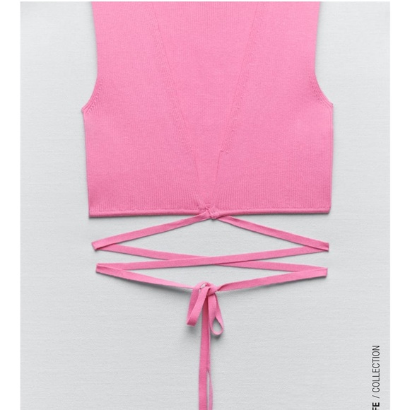 ZARA Knotted crop tie front and belly pink top - Picture 6 of 10